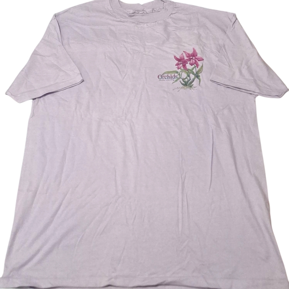 Vtg National Wildlife Orchids Light Purple Single Stitch Shirt Hanes Beefy Sz XL